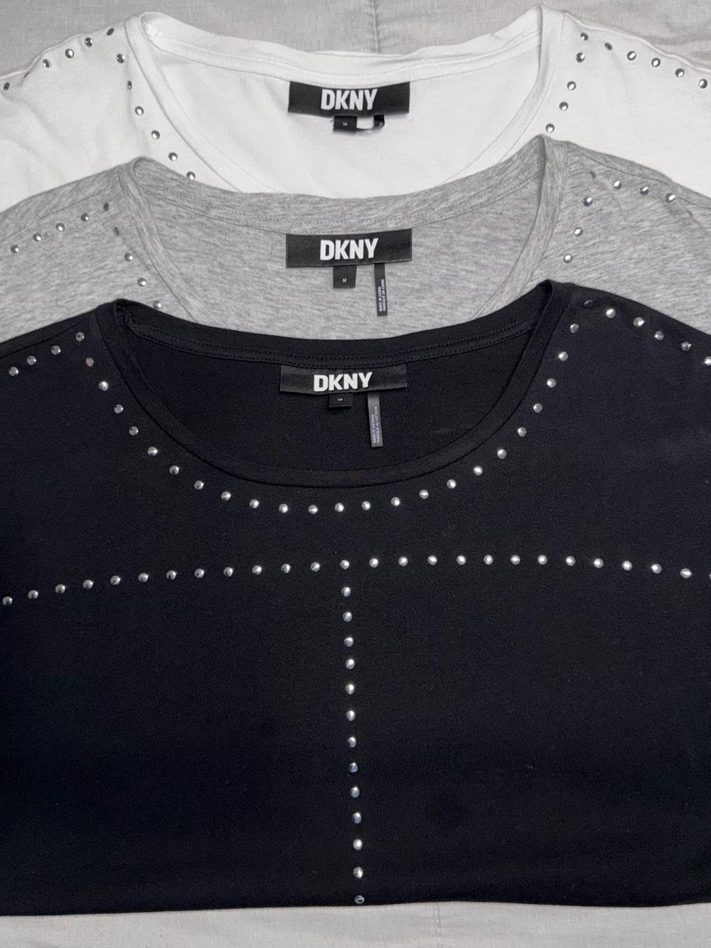 DKNY Black Short Sleeve Tee with Silver Stud Trim